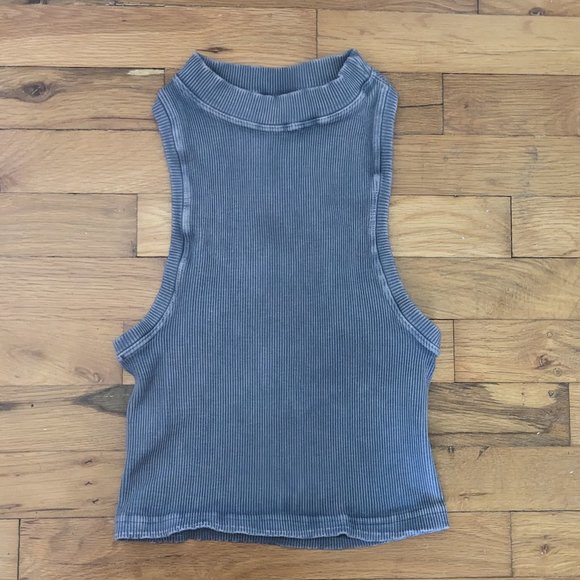 Free People Happiness Runs High-Neck Crop Tank - Washed Grey M/L - Picture 3 of 4